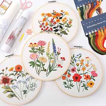 VividColors Stamped Embroidery Kit for Beginners Floral