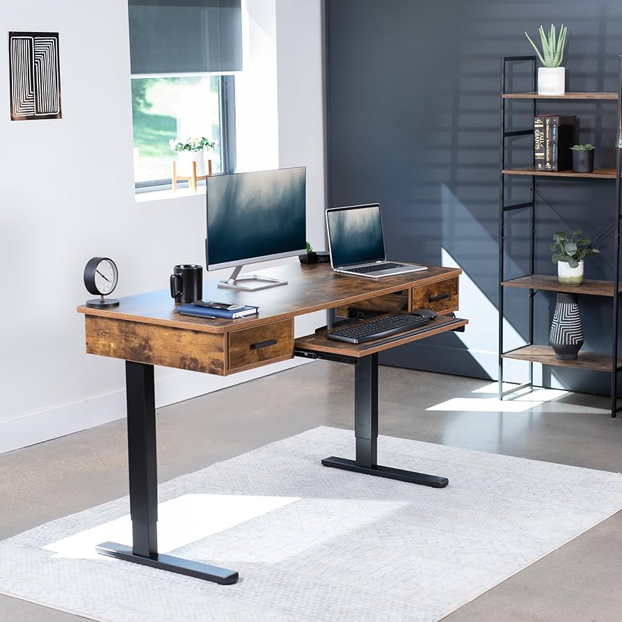 VIVO 55-Inch Electric Standing Desk + Branch Standing Mat + Hbada Stool + Dell P2422H 24-Inch Monitor Setup
