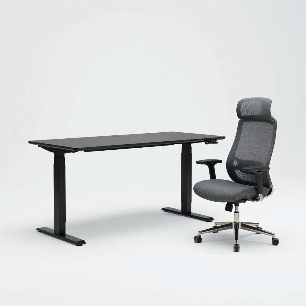 VIVO 60-inch Electric Height Adjustable Desk (Black) + NBF Typhoon Task Chair