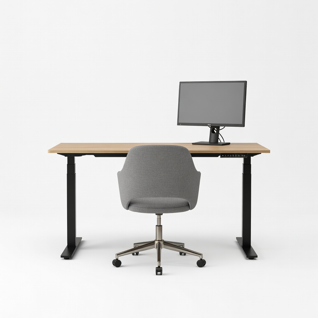 VIVO 60x30-Inch Electric Standing Desk + Branch Everyday Chair + BenQ GW2780 27-Inch Eye-Care Monitor Setup