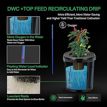 VIVOSUN 5L DWC Hydroponic System with Water Pump
