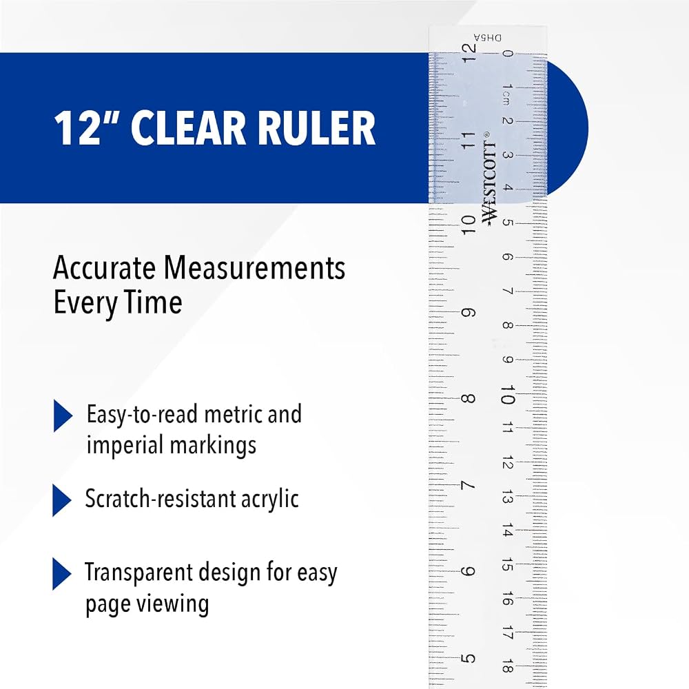 Westcott 12-Inch Clear Ruler (ASIN: B00004U8F8)