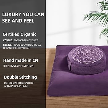 Zafu Meditation Cushion - Buckwheat Hull Filled Japanese Zabuton Floor Chair Cushion and Yoga Pillow for Meditation