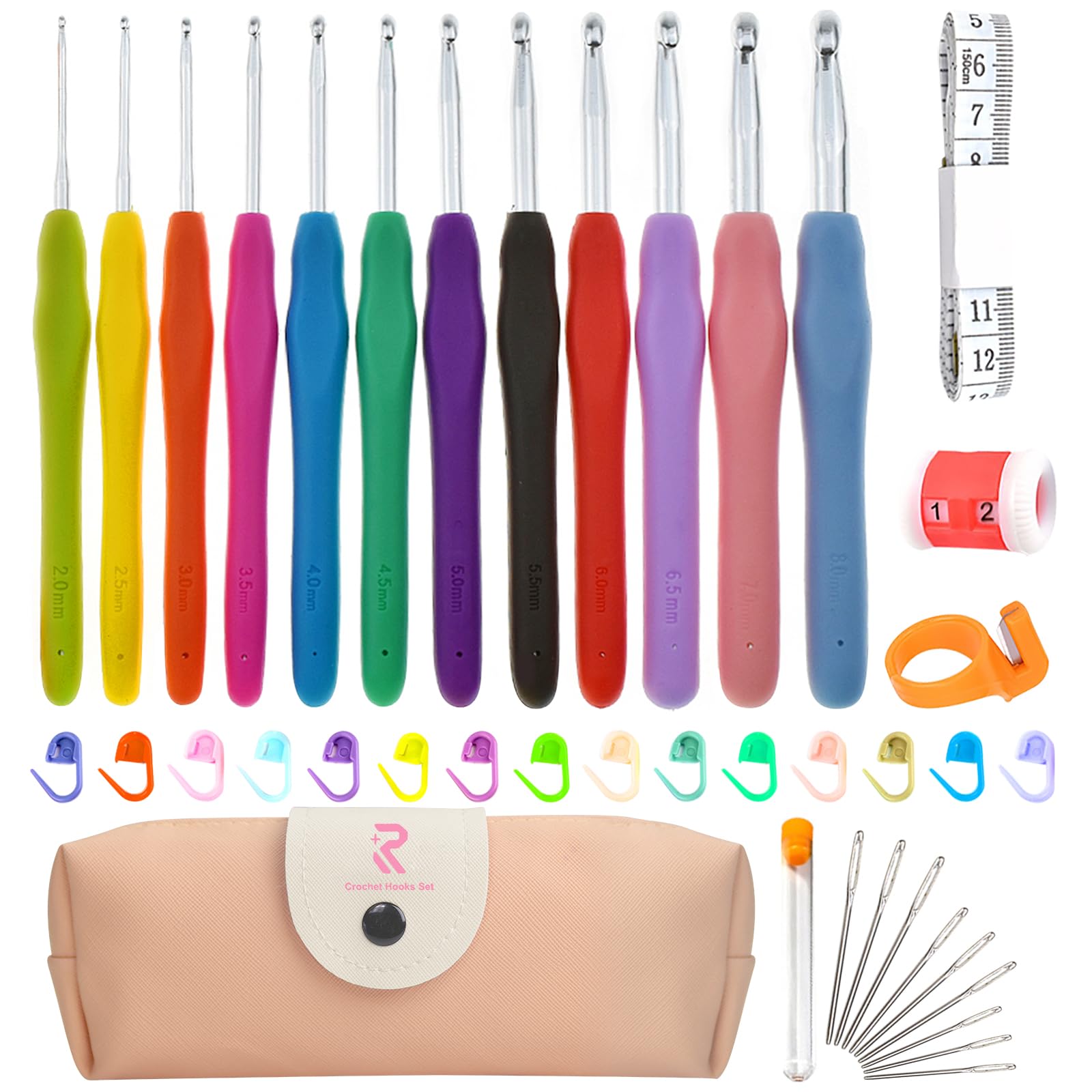 Zinnor Crochet Hook Set Ergonomic 12PCS with Case